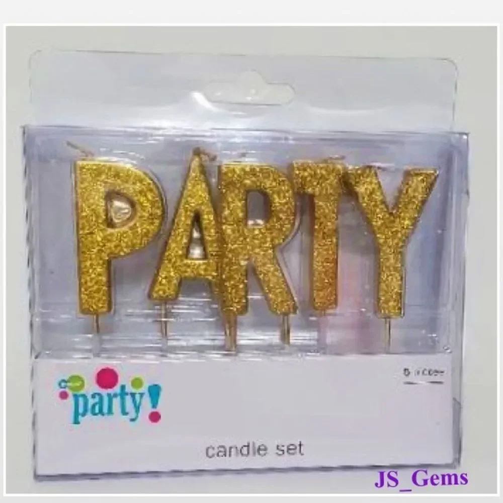 New Live Laugh Celebrate Candle Set Gold Birthday Party Glitter Sparkle NWT